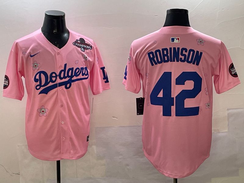 Men Los Angeles Dodgers #42 Robinson Pink Sakura Edition 2025 Nike MLB Jersey style 3